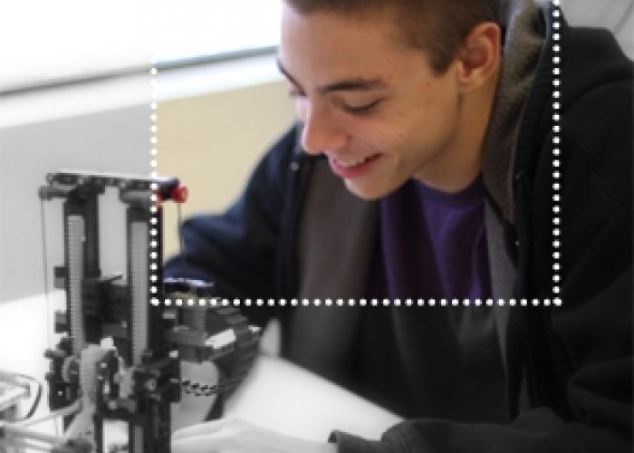 Student with microscope