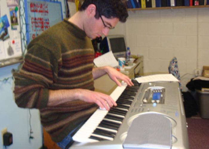 Student on keyboard